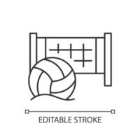 strandvolleyboll linjär ikon. lagsport. sandbaserad domstol dividerad med nät. utomhus spel. tunn linje anpassningsbar illustration. kontursymbol. vektor isolerade konturteckning. redigerbar stroke