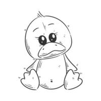 süß Ente Puppe Sitzung allein Karikatur Stil Vektor zum Färbung
