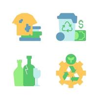 Recycling und Müllentsorgung Vektor flache Farbe Icon Set. Abfallwirtschaft. umweltfreundlich. Umweltschutz. Cartoon-Stil-ClipArt für mobiles App-Paket. isoliertes rgb-illustrationsbündel