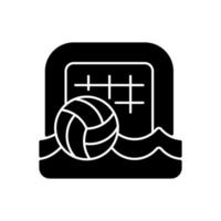 strandfot svart glyph-ikon. spelar på sandytan. strandfotboll. sparkar bollen i mål. lagsport. fritidsaktiviteter. silhuett symbol på vitt utrymme. vektor isolerad illustration