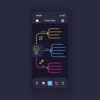 Mind Mapping Smartphone-Schnittstellenvektorvorlage. Layout der mobilen App-Seite. digitales Tool für Brainstorming-Bildschirm. neue Ideengenerierung. Daten visualisieren. flache ui für die anwendung. Telefondisplay vektor