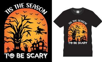 tis de säsong till vara läskigt halloween t- skjorta design vektor mall