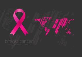 bröst cancer medvetenhet månad. grunge värld Karta och rosa band tejp vektor