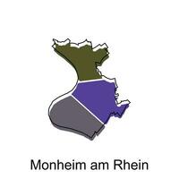 Monheim bin Rhein Stadt Karte. Vektor Karte von Deutsche Land Design Vorlage mit Gliederung Grafik bunt Stil auf Weiß Hintergrund