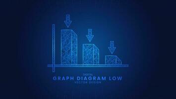 Graph Diagramm Pfeil niedrig Wirtschaft Geschäft Rezession im das global Markt Krise, Absturz Markt. niedrig poly Drahtmodell Stil Vektor Illustration