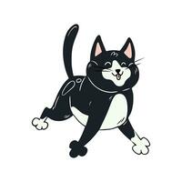 söt lekfull katt. svart kattunge i hand dragen stil. vektor illustration isolerat på vit bakgrund