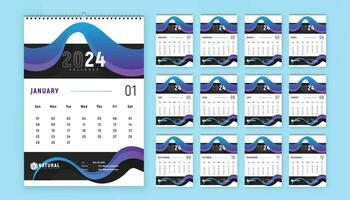 monatlich Kalender Vorlage Design zum 2024 Jahr. Woche beginnt auf Sonntag. Mauer Kalender im ein minimalistisch und kreativ Stil. vektor