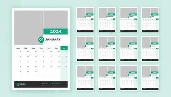 en gång i månaden kalender mall design för 2024 år. vecka börjar på måndag. vägg kalender i en minimalistisk och kreativ stil. vektor