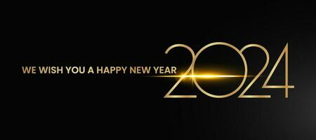 wir Wunsch Sie ein glücklich Neu Jahr 2024 leuchtenden Wunderkerze Feuerwerk Gold und schwarz Gruß Karte vektor