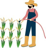 Farmer Frau mit Sprinkler und Weizen Feld Vektor Illustration Design