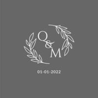 första brev qm monogram bröllop logotyp med kreativ löv dekoration vektor