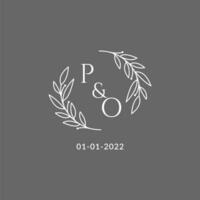 Initiale Brief po Monogramm Hochzeit Logo mit kreativ Blätter Dekoration vektor