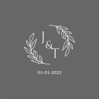 Initiale Brief jt Monogramm Hochzeit Logo mit kreativ Blätter Dekoration vektor