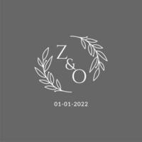 Initiale Brief zo Monogramm Hochzeit Logo mit kreativ Blätter Dekoration vektor