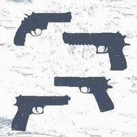revolver, pistol, pistol, handeldvapen silhuetter, vektor illustration