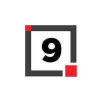 9 siffra med fyrkant låda ikon. 9 låda monogram. vektor