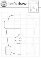 Komplett das Müll Behälter Bild. Vektor ökologisch symmetrisch Zeichnung trainieren Arbeitsblatt. druckbar schwarz und Weiß Aktivität zum Vorschule Kinder. Kopieren das Bild Öko Bewusstsein oder Null Abfall