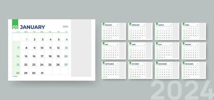 horizontal monatlich Kalender Vorlage zum 2024 Jahr, korporativ Vorlagen Design mit Raum zum Bild, Vektor Kalender Vorlage