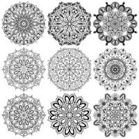 uppsättning mandalas. runda prydnad mönster. mandala blomma. årgång dekorativ element. hand dragen bakgrund. islam, arabiska, indian, ottoman motiv. vektor