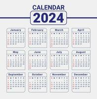2024 kalender mall design vecka Start med söndag blå kalender söndag röd mark vektor
