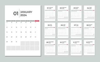 Kalender 2024 Woche Start Montag. editierbar 2024 Kalender Design Vorlage zum glücklich Neu Jahr vektor