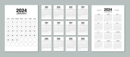 modern Kalender 2024 Woche Start Montag. editierbar 2024 Kalender Design Vorlage zum glücklich Neu Jahr vektor