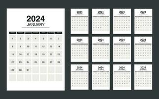 kalender 2024 vecka Start måndag. redigerbar 2024 kalender design mall för Lycklig ny år vektor