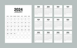 kalender 2024 vecka Start måndag. redigerbar 2024 kalender design mall för Lycklig ny år vektor