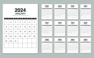 kalender 2024 vecka Start måndag. redigerbar 2024 kalender design mall för Lycklig ny år vektor