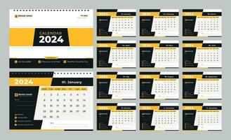 Schreibtisch Kalender 2024 Vorlage. 12 Monate inbegriffen. editierbar 2024 Kalender Design. Vektor