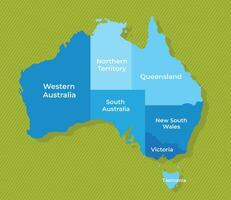 Australien Karte mit Namen von das Regionen Blau politisch Karte Grün Hintergrund Vektor Illustration