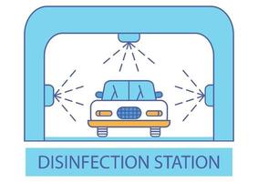 Desinfektion Tunnel. Desinfektionsstation oder -dienste. sanitärtunnel für fahrzeug. saubere Oberflächen im Auto. Fahrzeug reinigen und waschen. Autowaschanlage-Symbol. Autoreinigung vektor