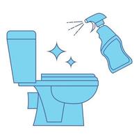 toalettstädning, färgikon. toalett ikon. wc, badrum toalett i blå färg. toalettstädning tecken. flaska med desinfektionsvätska. vektor illustration
