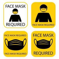 Maske erforderlich. Gesichtsmaske während des Aufenthalts erforderlich. die Bespannung muss in Geschäften oder öffentlichen Räumen getragen werden. Prävention Logo Vorlage Aufkleber für Shop. eine Schutzmaske aufsetzen. Vektor