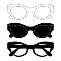 schwarze sonnenbrille. flaches Sonnenbrillensymbol auf weißem Hintergrund. moderne Brillenrandsilhouette. stilvolles optisches Zubehör für Männer und Frauen. Schattensymbole. Vektor