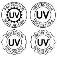 Symbole für den UV-Schutz. Desinfektion mit UV-Licht. ultraviolette keimtötende Bestrahlung. Abzeichen für Sonnenschutz-Kosmetikprodukte. Oberflächenreinigung und Schutz. Kontur isolierter Vektor