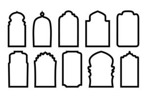 einstellen von Kontur Design im Arabisch Stil. orientalisch Fenster und Tür Form. islamisch Bogen. östlichen geometrisch Form. Vektor Illustration.