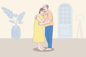 Lycklig äldre par dans tillsammans, begrepp av lång och Lycklig kärlek och äktenskap. vektor illustration
