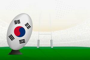 söder korea nationell team rugby boll på rugby stadion och mål inlägg, framställning för en straff eller fri sparka. vektor