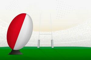 Monaco nationell team rugby boll på rugby stadion och mål inlägg, framställning för en straff eller fri sparka. vektor