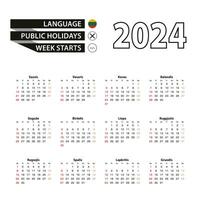 2024 Kalender im litauisch Sprache, Woche beginnt von Sonntag. vektor