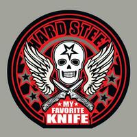 Emblem mit Schädel mit Messer, Grunge Jahrgang Design t Hemden vektor
