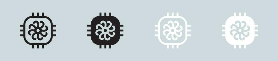 fläkt kylare ikon uppsättning i svart och vit. ventilation tecken vektor illustration.