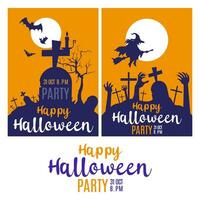 Halloween Thema Party Vektor. das Panorama- Silhouette von das Friedhof unter das Mond Landschaft mit Gräber und Kreuze. gespenstisch Illustration Vektor Illustration.