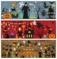 stor uppsättning av annorlunda söt halloween illustration. vektor ikoner för din design.