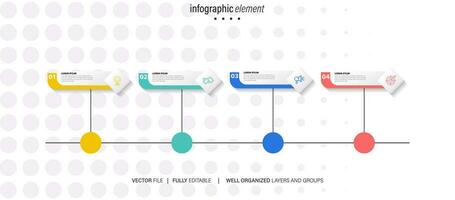 Vektor Infografik 3d lange Kreis Etikett, Infografik mit Nummer 4 Optionen Prozesse.