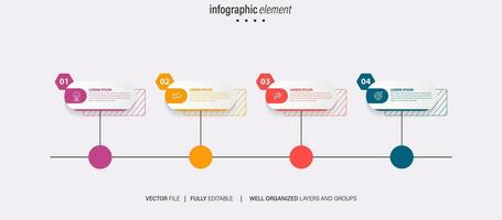 geschäftsinfografiken template.timeline mit 4 schritten, kreisen, optionen und marketingsymbolen. vektorlineare infografikelemente. vektor