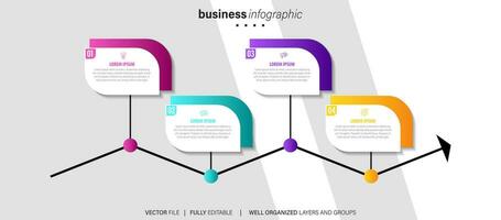 Vektor Infografik Pfeil Design mit 4 Optionen oder Schritte. Infografiken zum Geschäft Konzept. können Sein benutzt zum Präsentationen Banner, Arbeitsablauf Layout, Prozess Diagramm, fließen Diagramm, die Info Graph