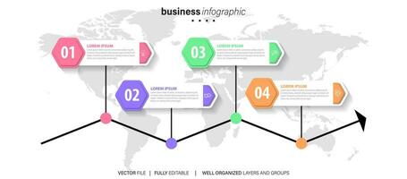 Linie Schritt Infografik. 4 Optionen Arbeitsablauf Diagramm, Kreis Zeitleiste Nummer Infografik, Prozess Schritte Diagramm. linear Vektor Infografiken. Prozess bestellen Infografik Pfeil und Schritte Punkt Illustration