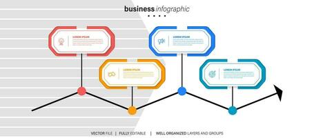 Geschäft Infografik Element Prozess Vorlage Design mit Symbole und 4 Optionen oder Schritte. Vektor Illustration.